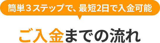 簡単３ステップで、最短2日で入金可能！ご入金までの流れ！